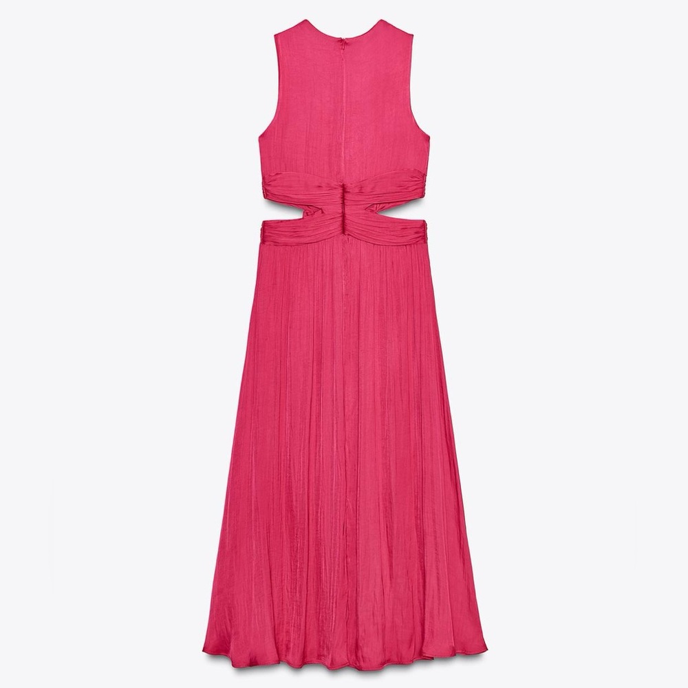 Zara Satin effect cut out sleeveless midi dress fuchsia. S NWT - Picture 10 of 17